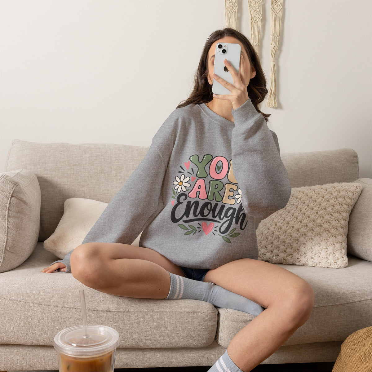 You Are Enough Crewneck Sweatshirt — Positive Graphic Pullover