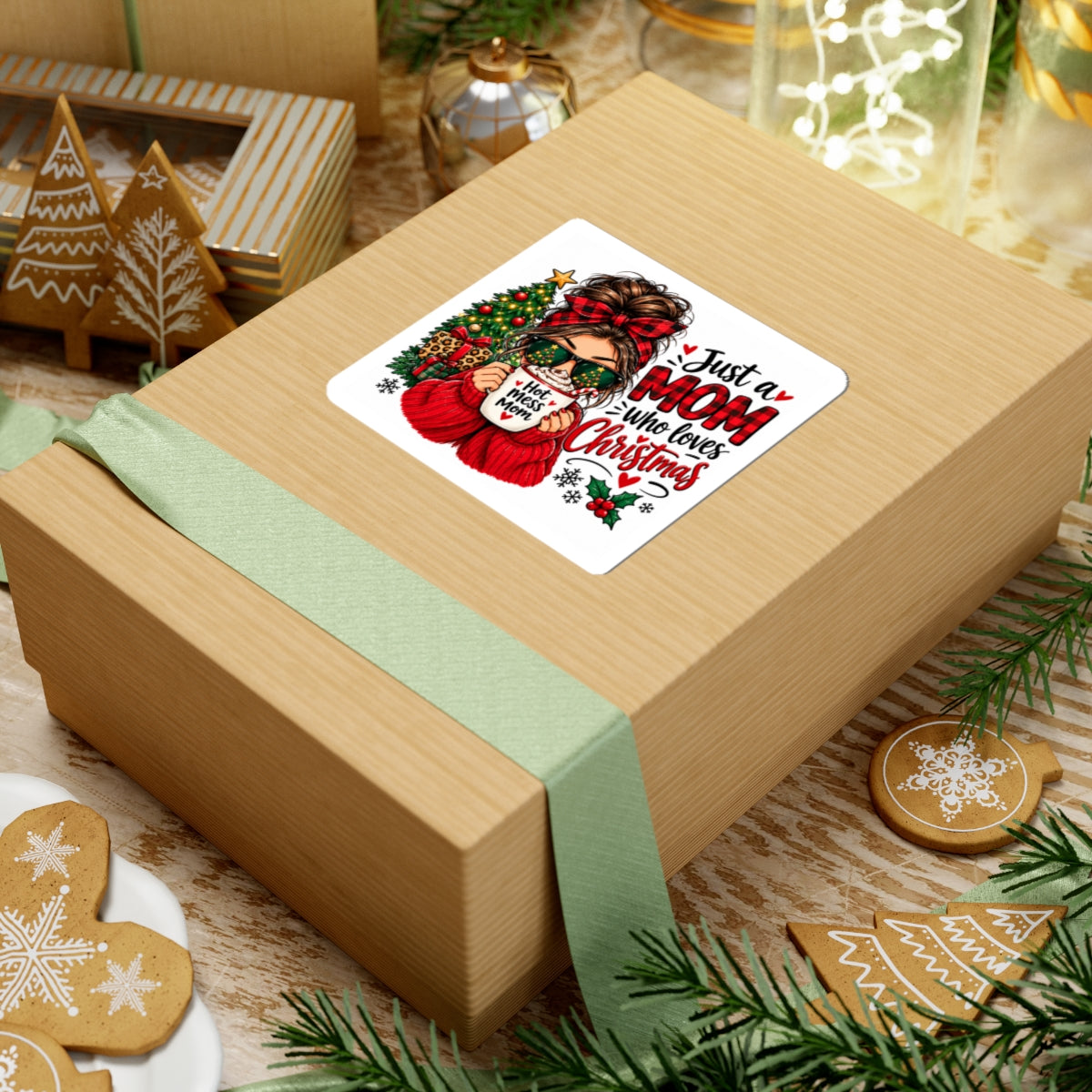Christmas Mom Sticker — "Just a Mom Who Loves Christmas" Kiss-Cut Decal