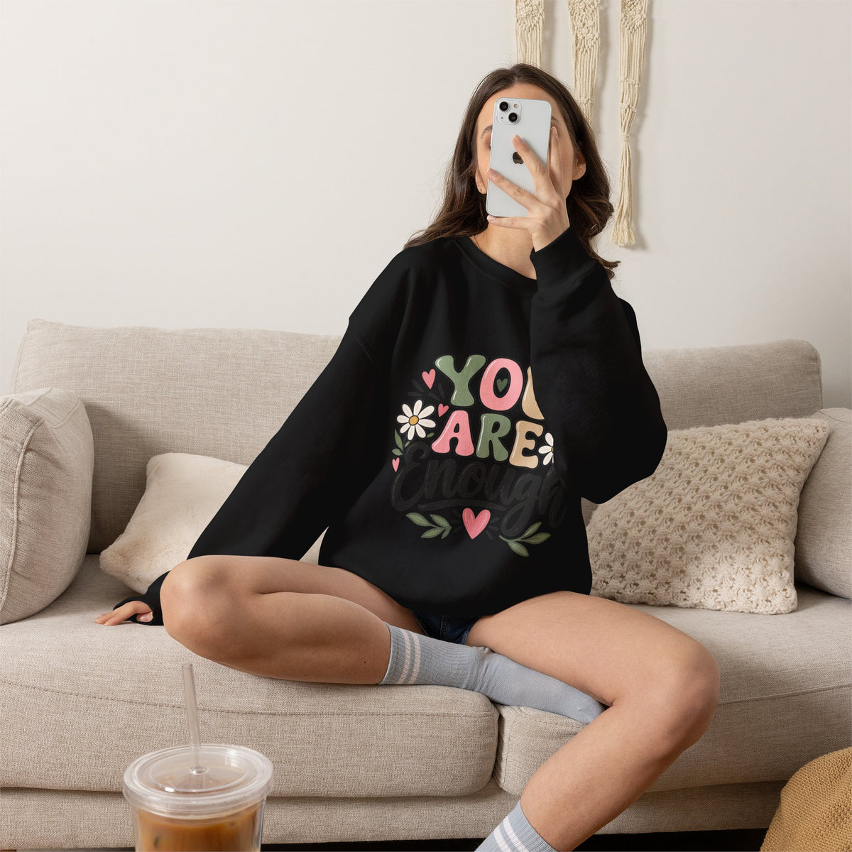You Are Enough Crewneck Sweatshirt — Positive Graphic Pullover