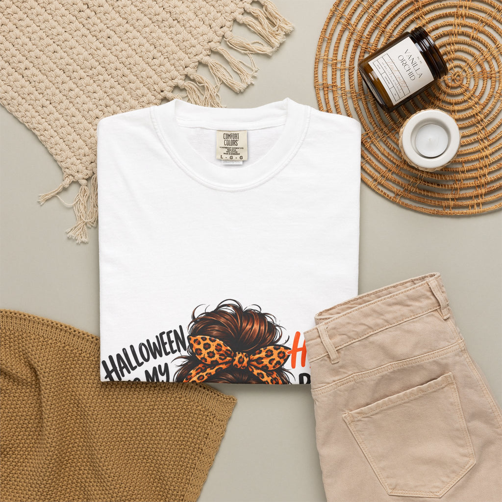 Halloween Mom T-Shirt - "Halloween is My Happy Place" Pumpkin Skull Graphic