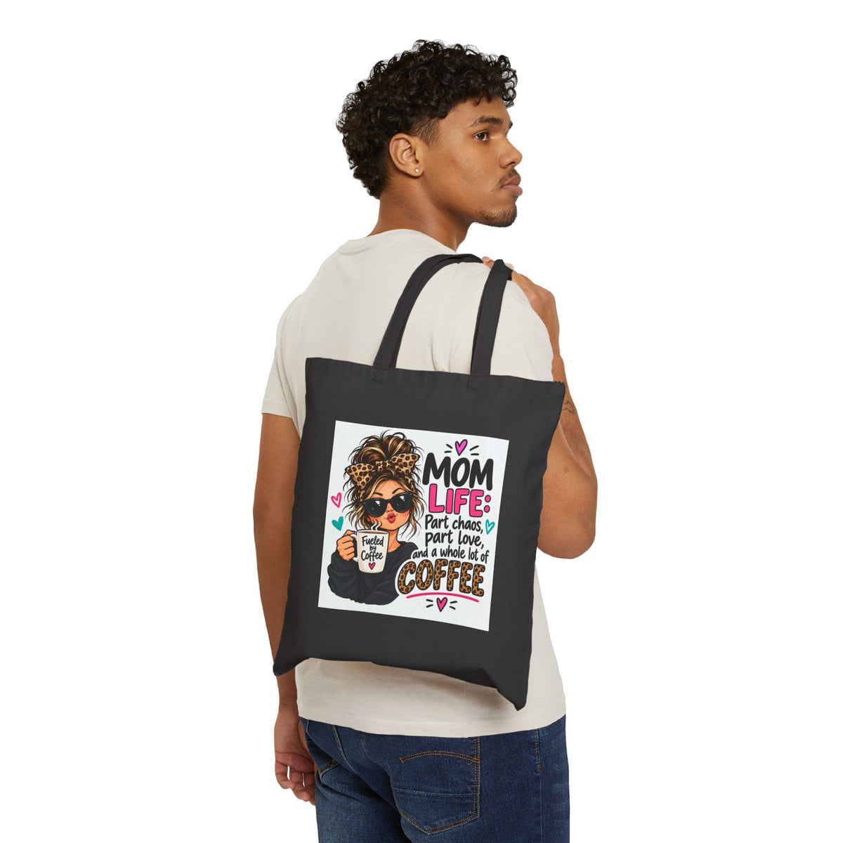 Mom Life Coffee Quote Cotton Canvas Tote Bag