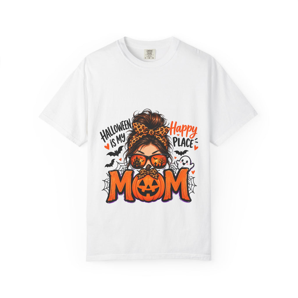 Halloween Mom T-Shirt - "Halloween is My Happy Place" Pumpkin Skull Graphic