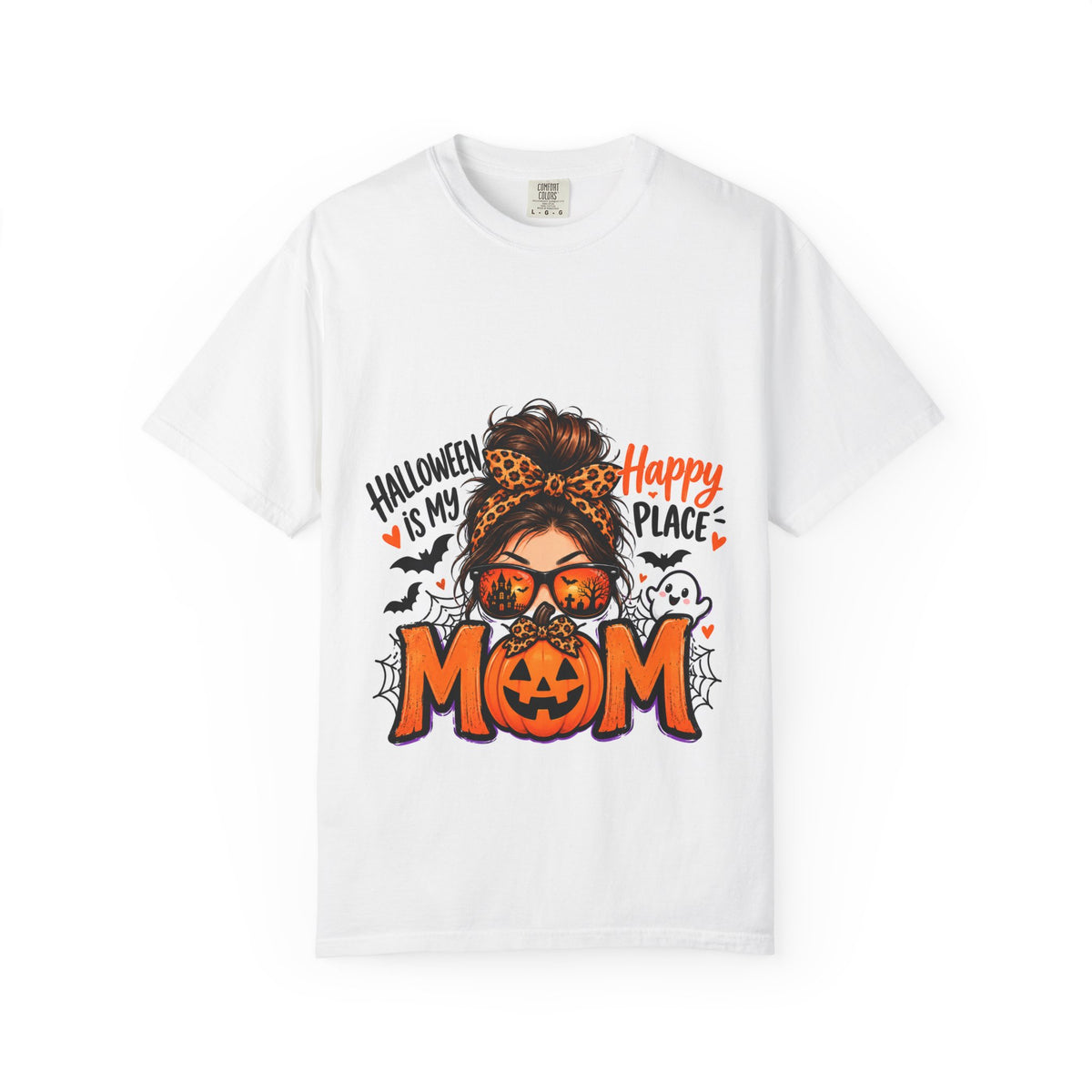 Halloween Mom T-Shirt - "Halloween is My Happy Place" Pumpkin Skull Graphic