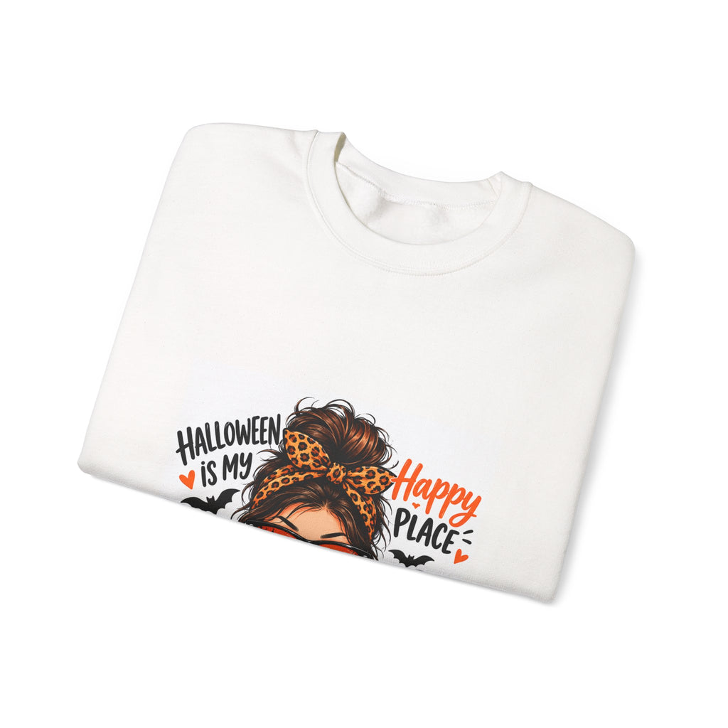 Halloween Mom Crewneck Sweatshirt — "Halloween Is My Happy Place" Graphic
