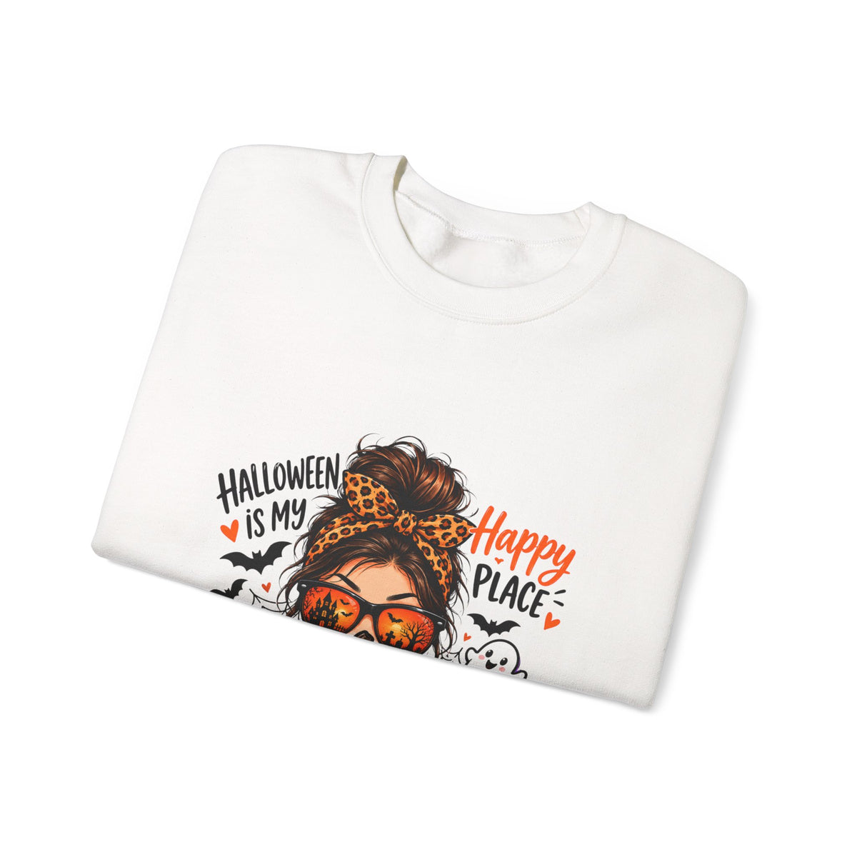 Halloween Mom Crewneck Sweatshirt — "Halloween Is My Happy Place" Graphic