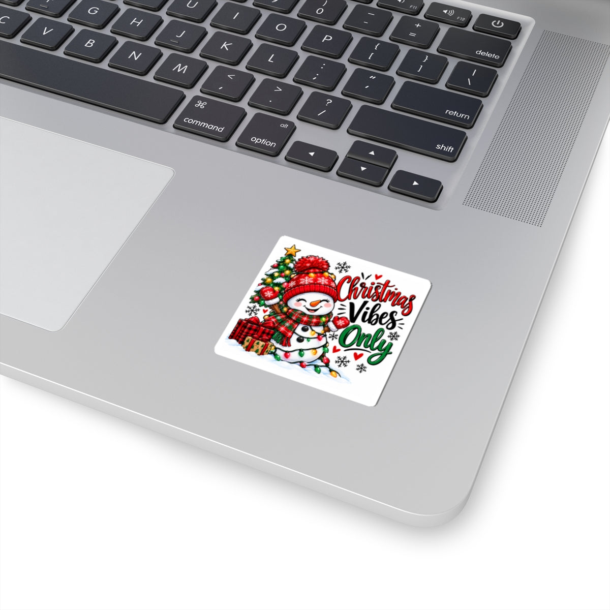 Christmas Vibes Only Sticker — Cute Snowman Holiday Kiss-Cut Sticker