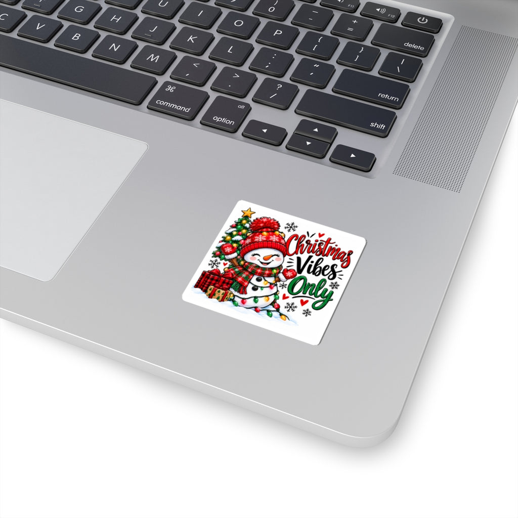 Christmas Vibes Only Sticker — Cute Snowman Holiday Kiss-Cut Decal