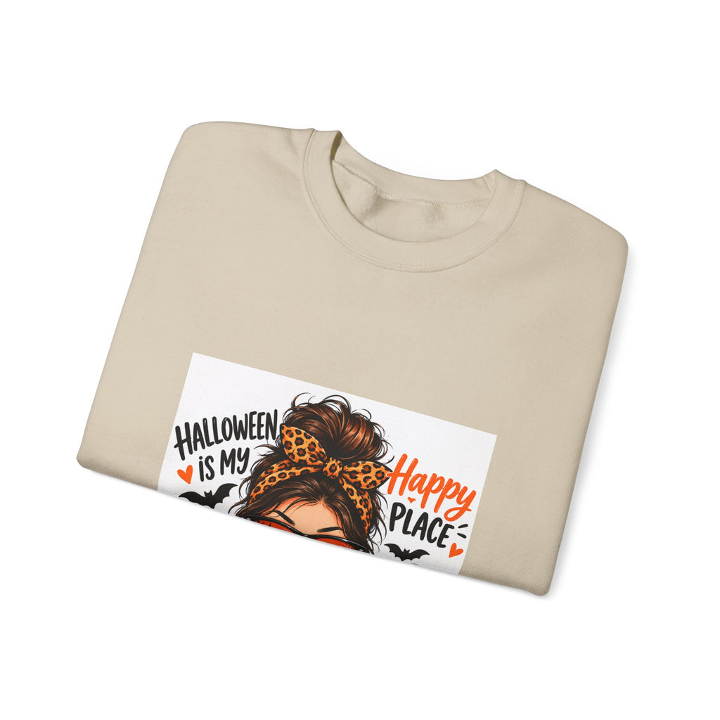 Halloween Mom Crewneck Sweatshirt — "Halloween Is My Happy Place" Graphic