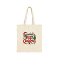 Grandma's First Christmas Tote Bag - Holiday Cotton Canvas Gift Bag