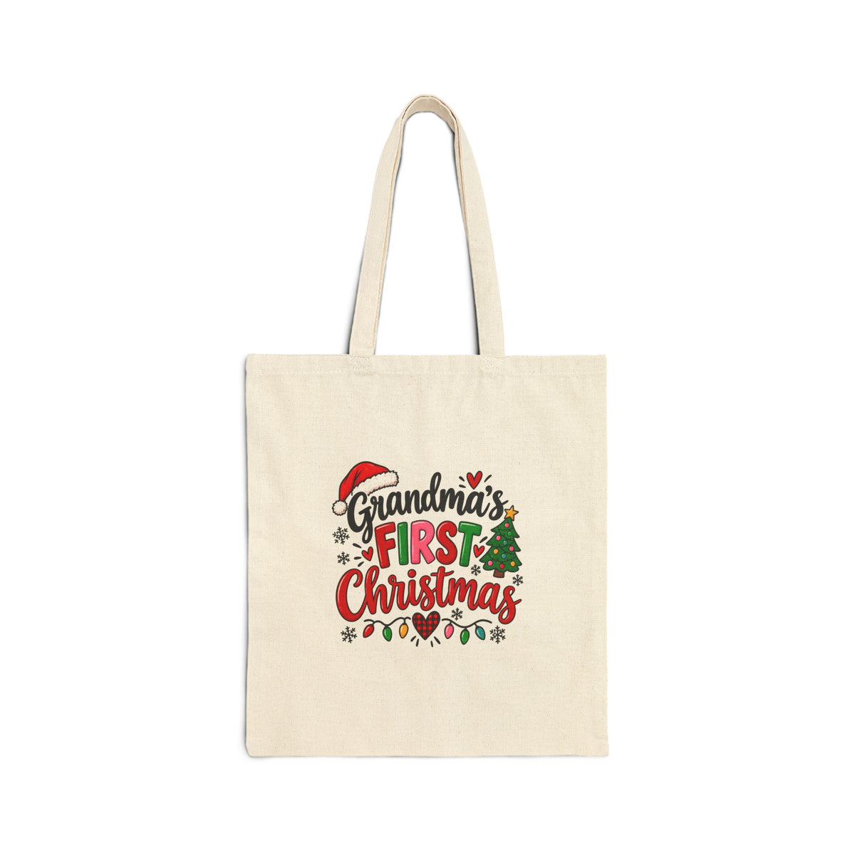 Grandma's First Christmas Tote Bag - Holiday Cotton Canvas Gift Bag