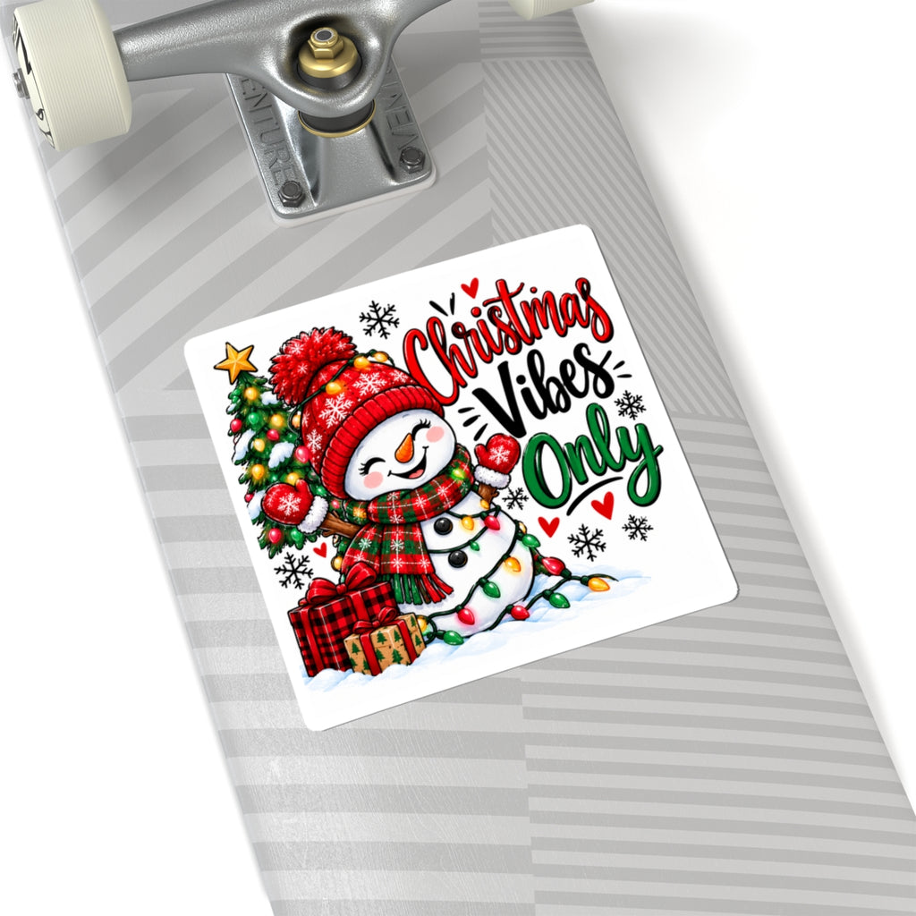Christmas Vibes Only Sticker — Cute Snowman Holiday Kiss-Cut Decal