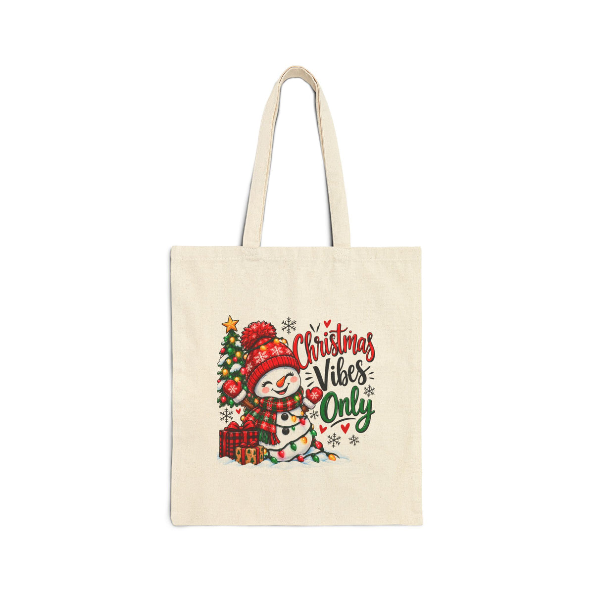 Christmas Vibes Only Tote Bag — Cute Snowman Holiday Canvas Shopping Bag