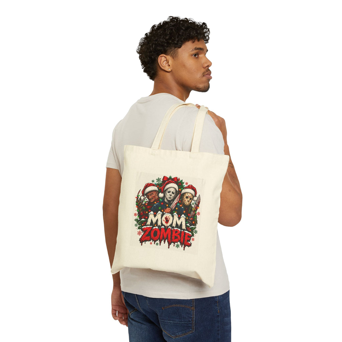 Mom Zombie Halloween Cotton Canvas Tote Bag