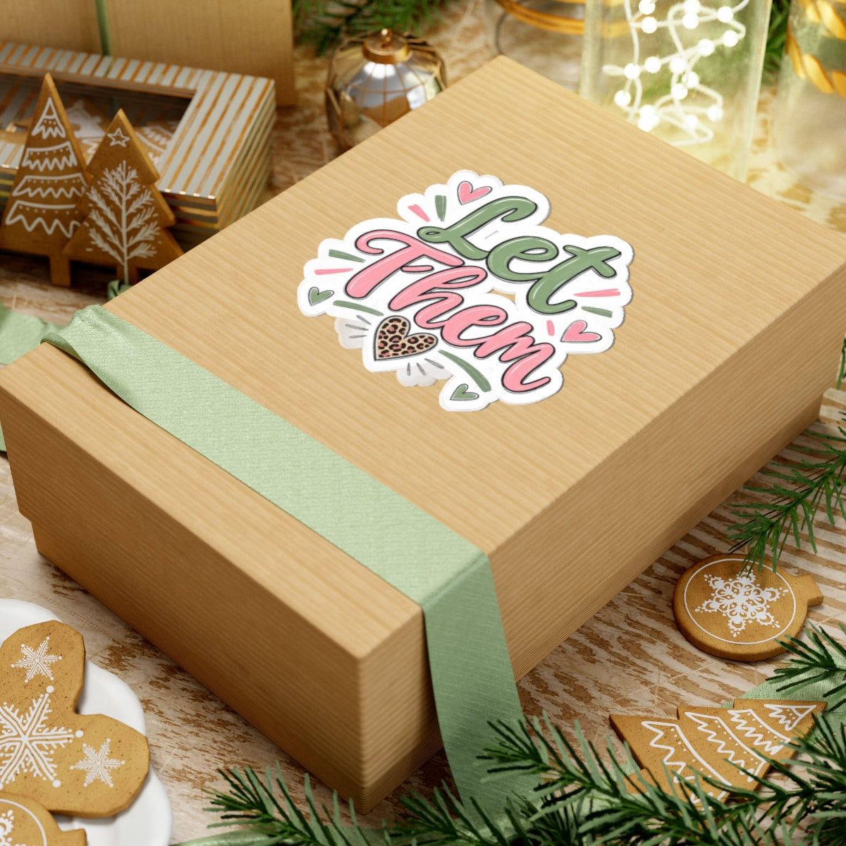 Let Them Sticker — Pink & Green Script Kiss-Cut Sticker