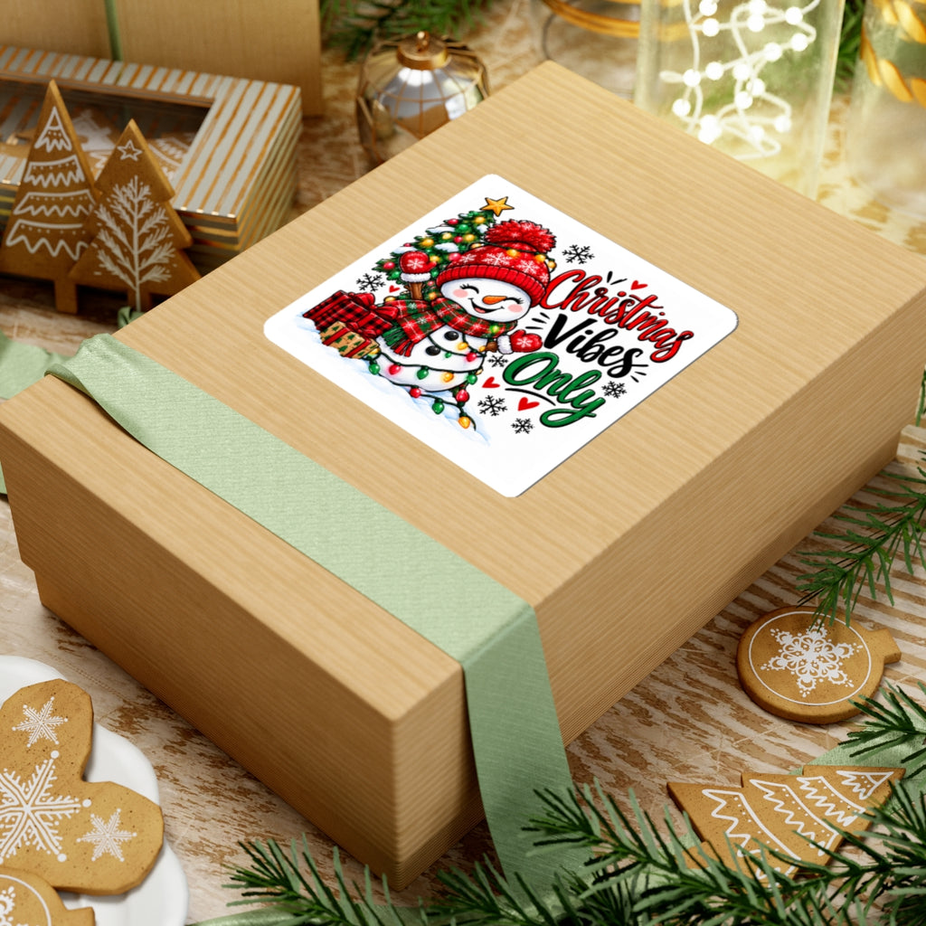 Christmas Vibes Only Sticker — Cute Snowman Holiday Kiss-Cut Decal