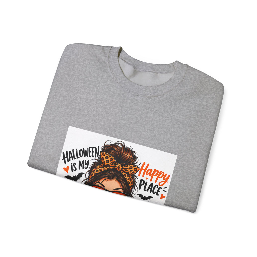 Halloween Mom Crewneck Sweatshirt — "Halloween Is My Happy Place" Graphic