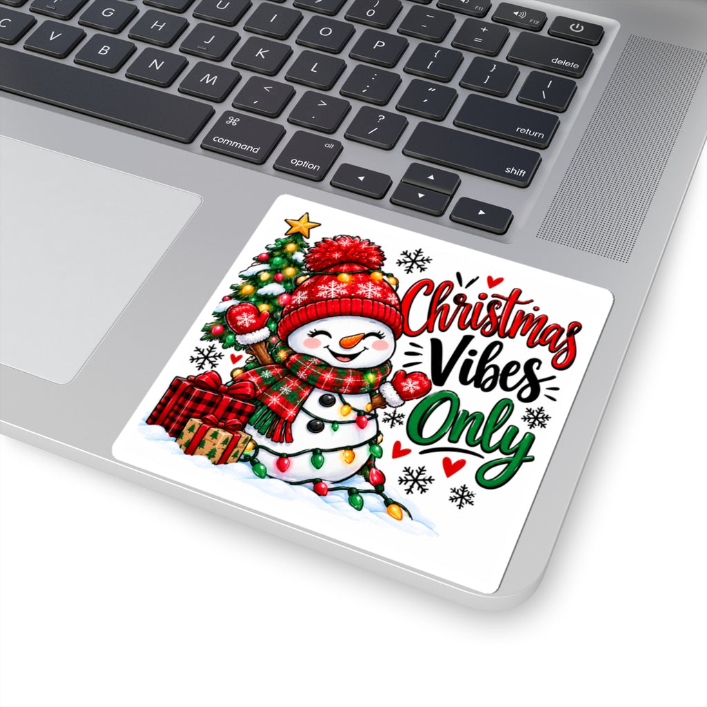 Christmas Vibes Only Sticker — Cute Snowman Holiday Kiss-Cut Decal