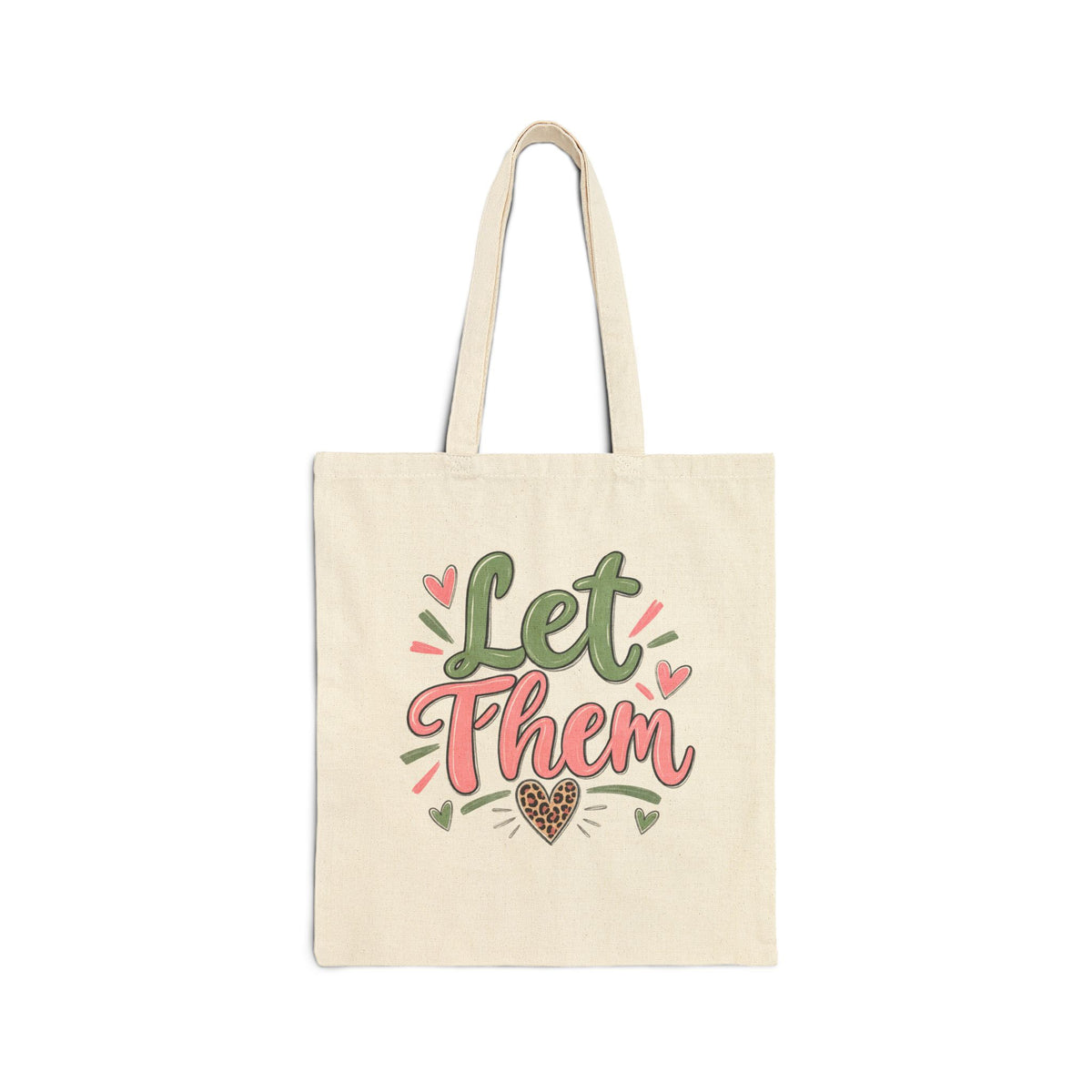 Tote Bag — "Let Them" Heart Design Canvas Tote (Eco-Friendly, Cute Pastel Graphic)