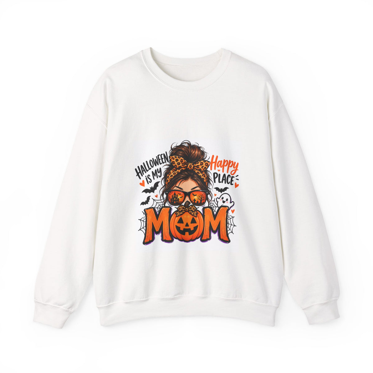 Halloween Mom Crewneck Sweatshirt — "Halloween Is My Happy Place" Graphic