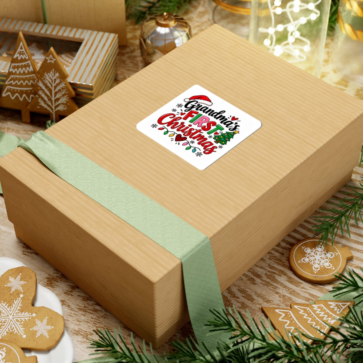 Grandma's First Christmas Kiss-Cut Sticker — Festive Holiday Decal