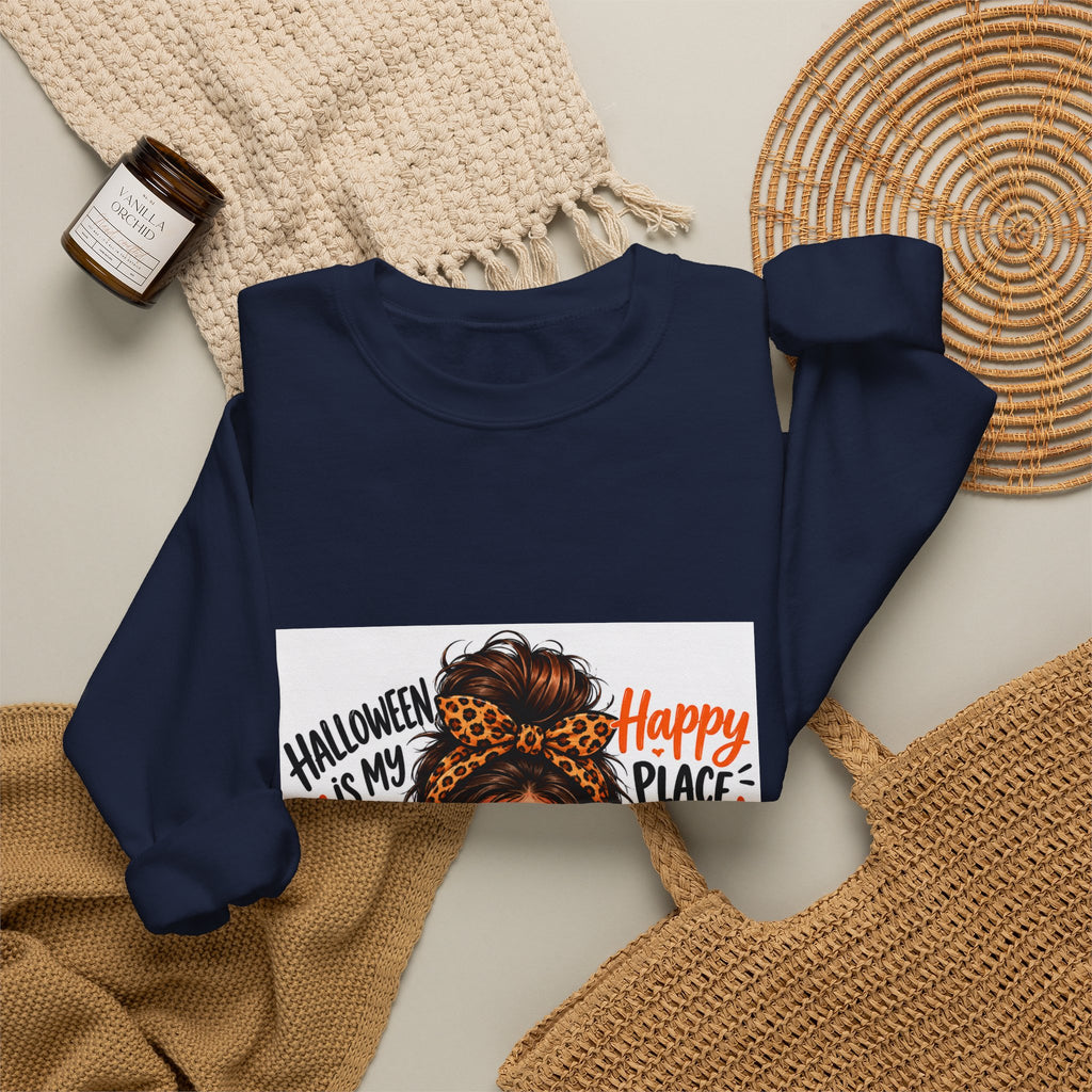 Halloween Mom Crewneck Sweatshirt — "Halloween Is My Happy Place" Graphic