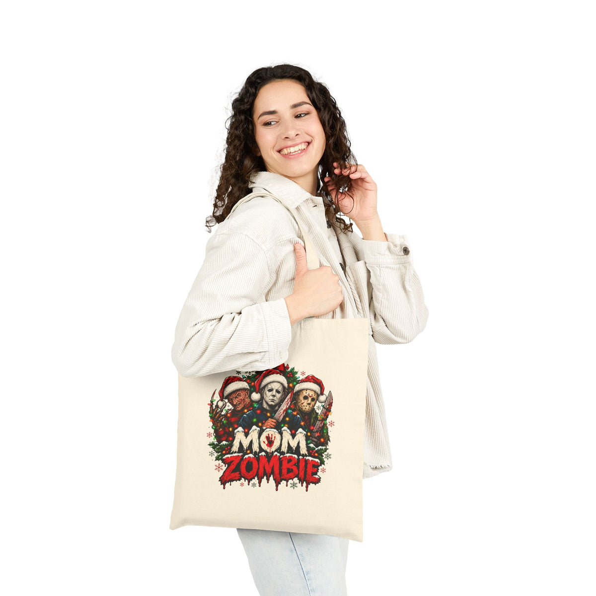 Mom Zombie Halloween Cotton Canvas Tote Bag