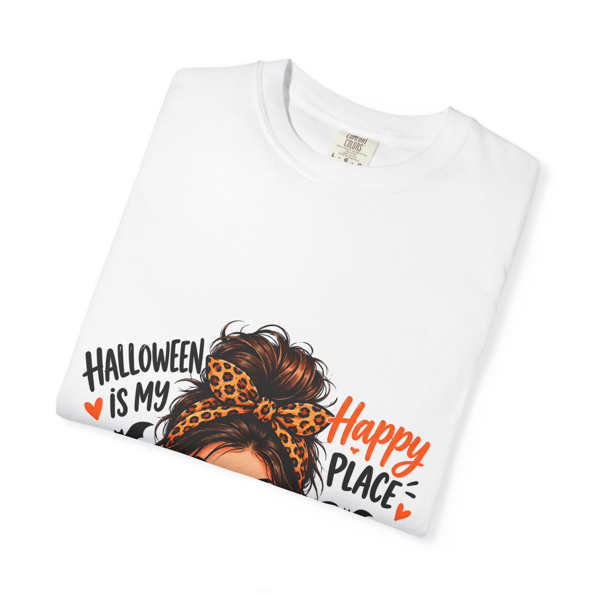 Halloween Mom T-Shirt - "Halloween is My Happy Place" Pumpkin Skull Graphic