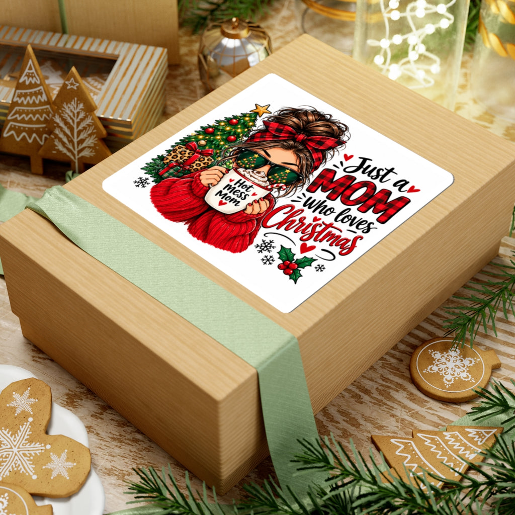 Christmas Mom Sticker — "Just a Mom Who Loves Christmas" Kiss-Cut Decal