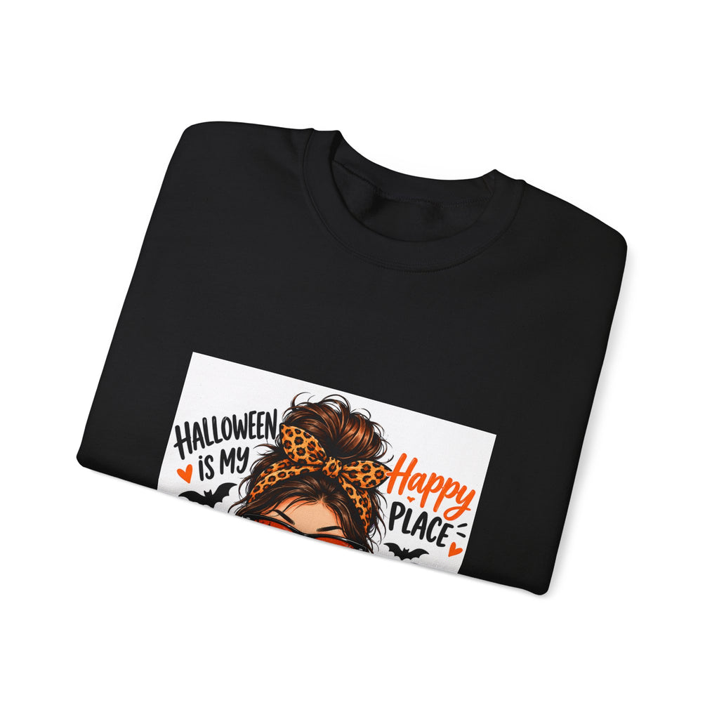 Halloween Mom Crewneck Sweatshirt — "Halloween Is My Happy Place" Graphic