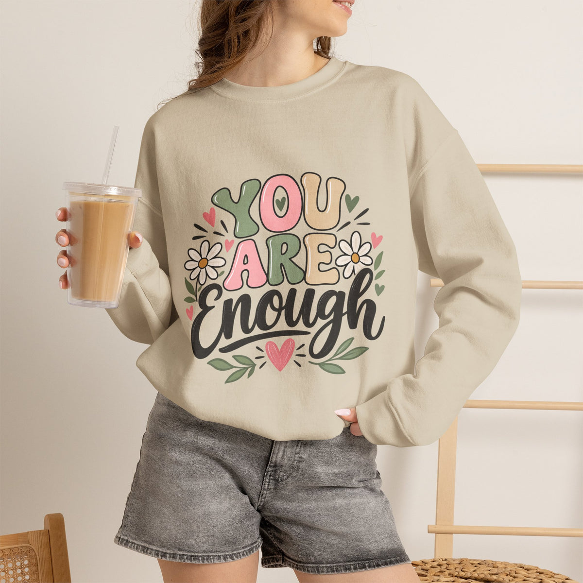 You Are Enough Crewneck Sweatshirt — Positive Graphic Pullover