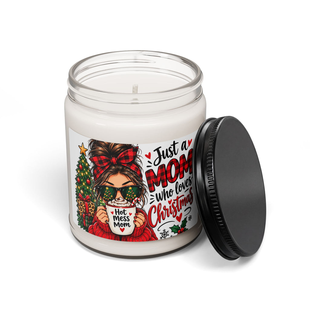 Christmas Mom Candle — “Just a Mom Who Loves Christmas” Scented Soy Jar (9oz)