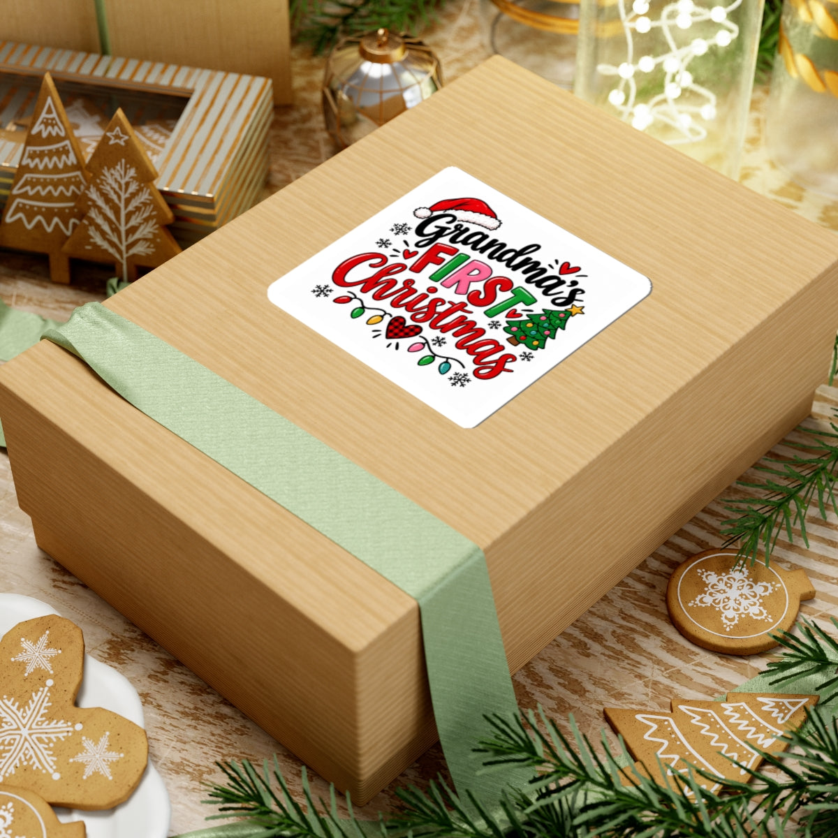 Grandma's First Christmas Kiss-Cut Sticker — Festive Holiday Decal