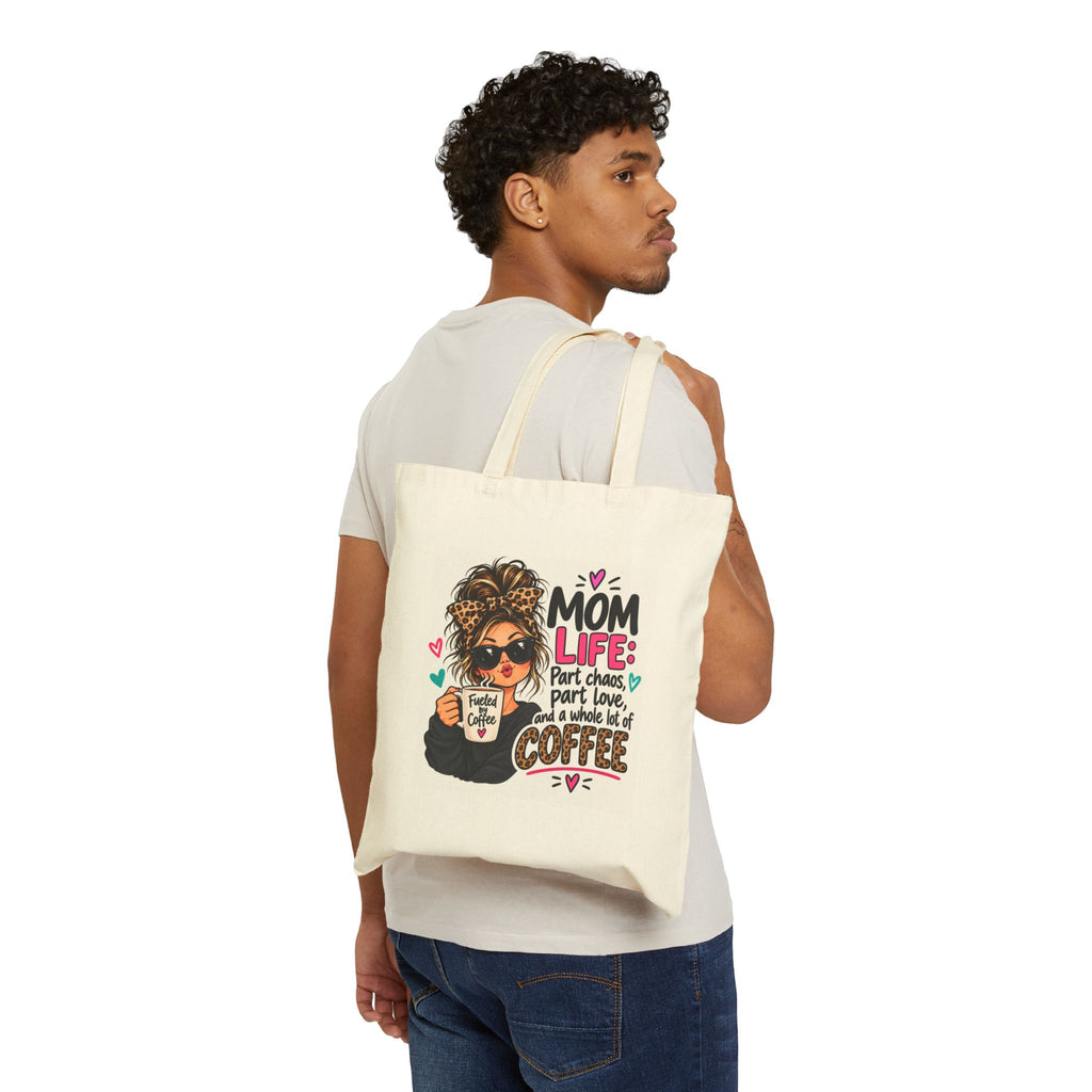 Mom Life Coffee Quote Cotton Canvas Tote Bag