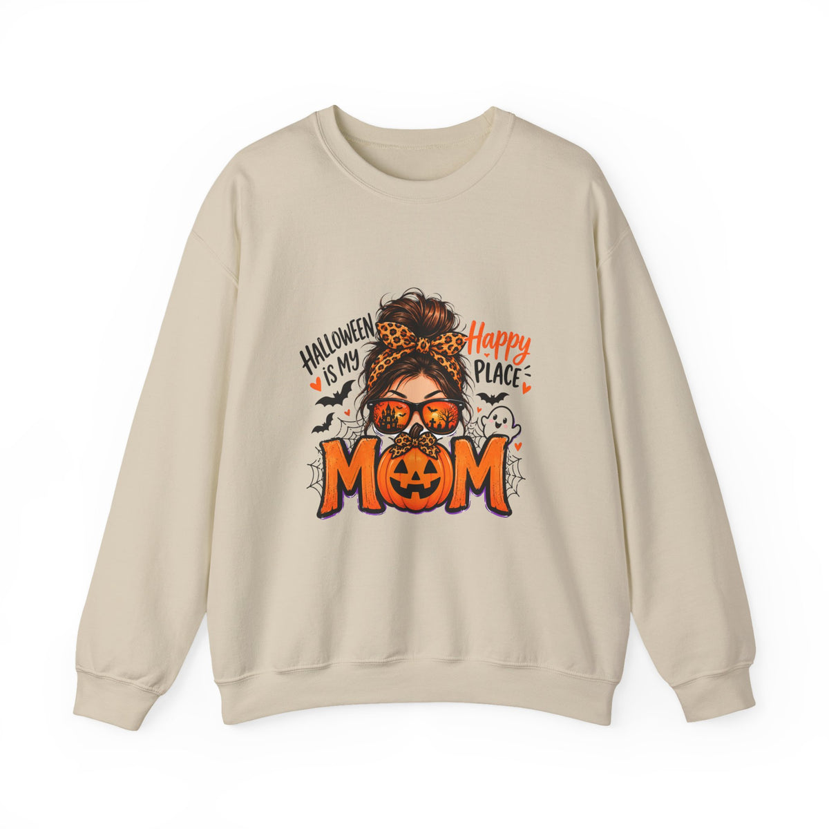 Halloween Mom Crewneck Sweatshirt — "Halloween Is My Happy Place" Graphic