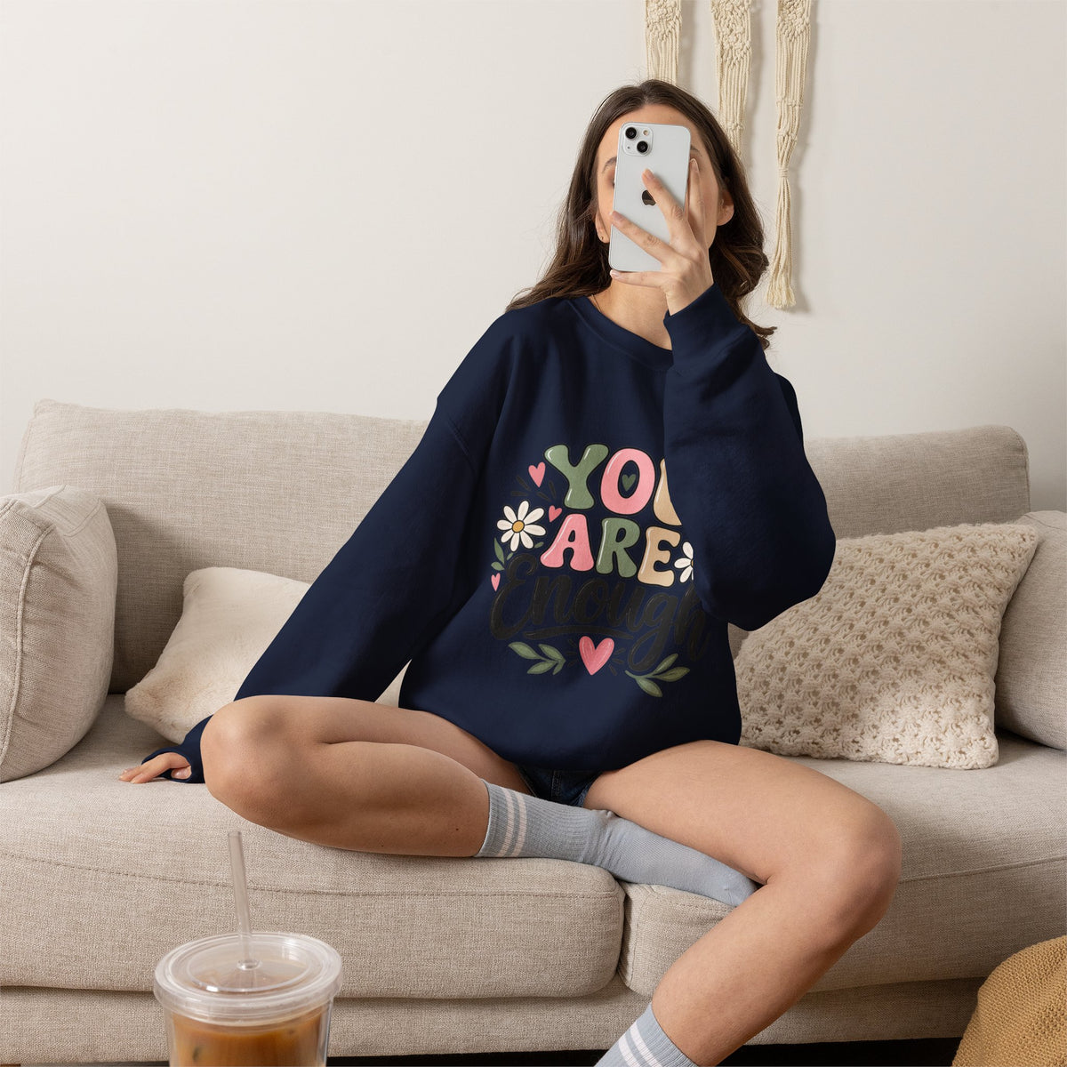 You Are Enough Crewneck Sweatshirt — Positive Graphic Pullover