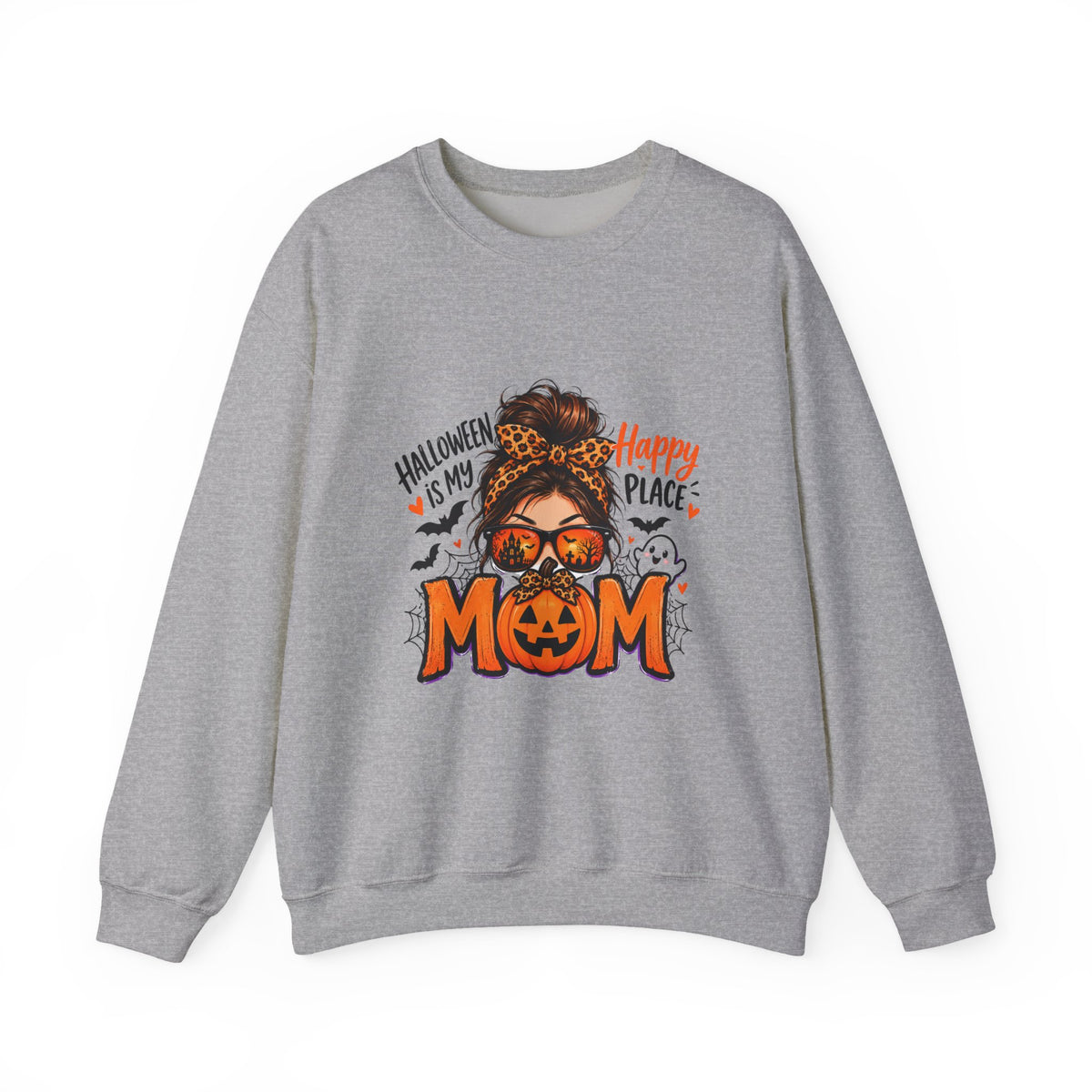 Halloween Mom Crewneck Sweatshirt — "Halloween Is My Happy Place" Graphic