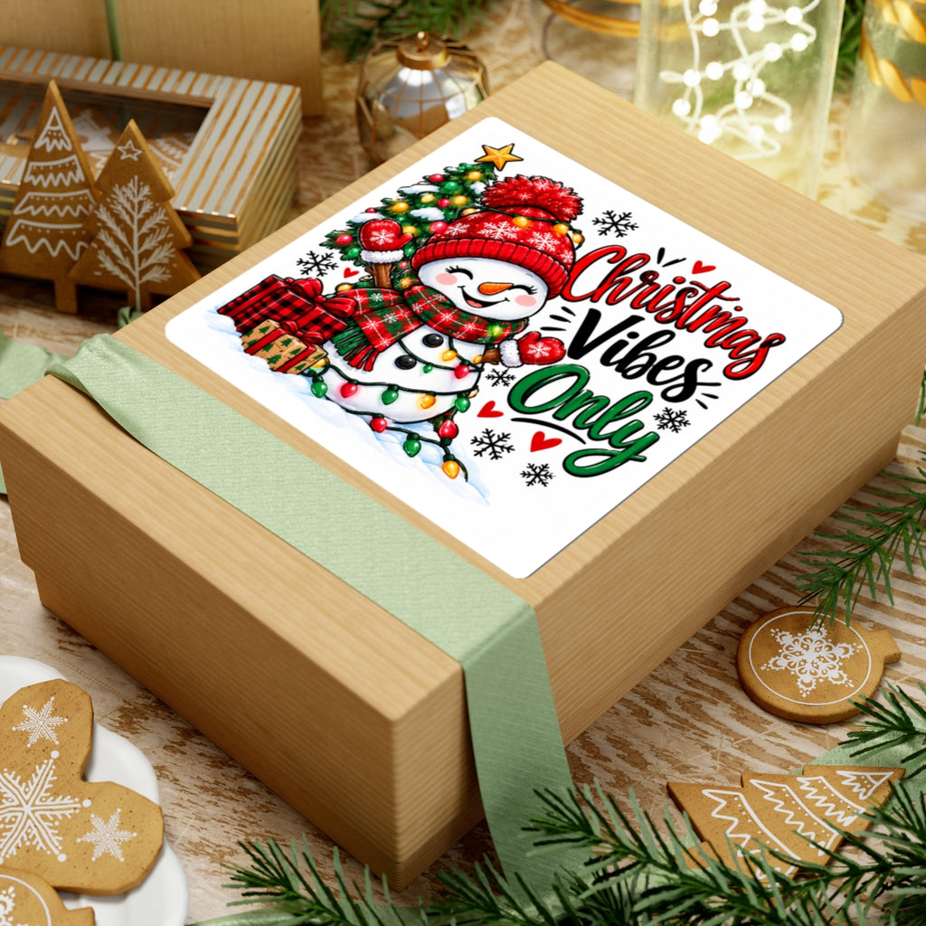 Christmas Vibes Only Sticker — Cute Snowman Holiday Kiss-Cut Sticker