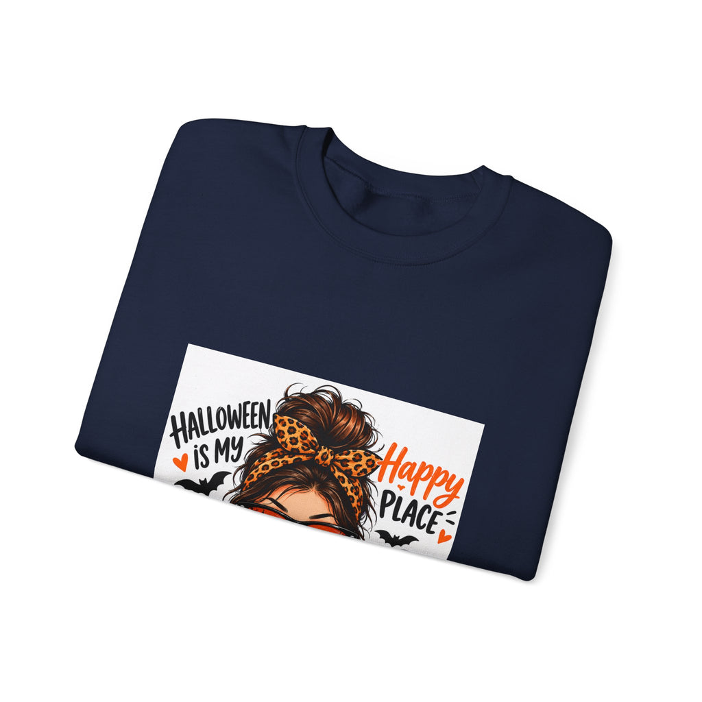 Halloween Mom Crewneck Sweatshirt — "Halloween Is My Happy Place" Graphic