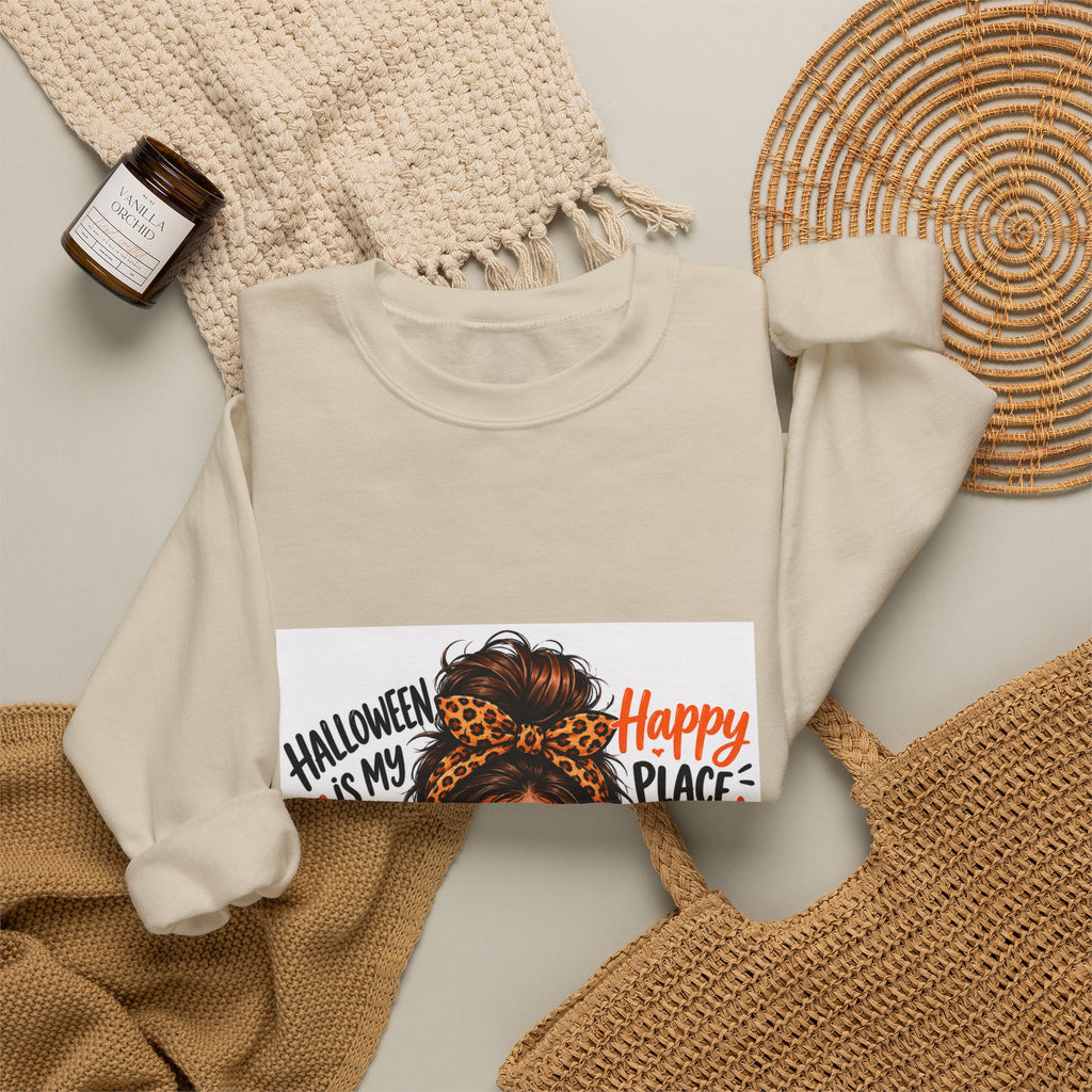 Halloween Mom Crewneck Sweatshirt — "Halloween Is My Happy Place" Graphic
