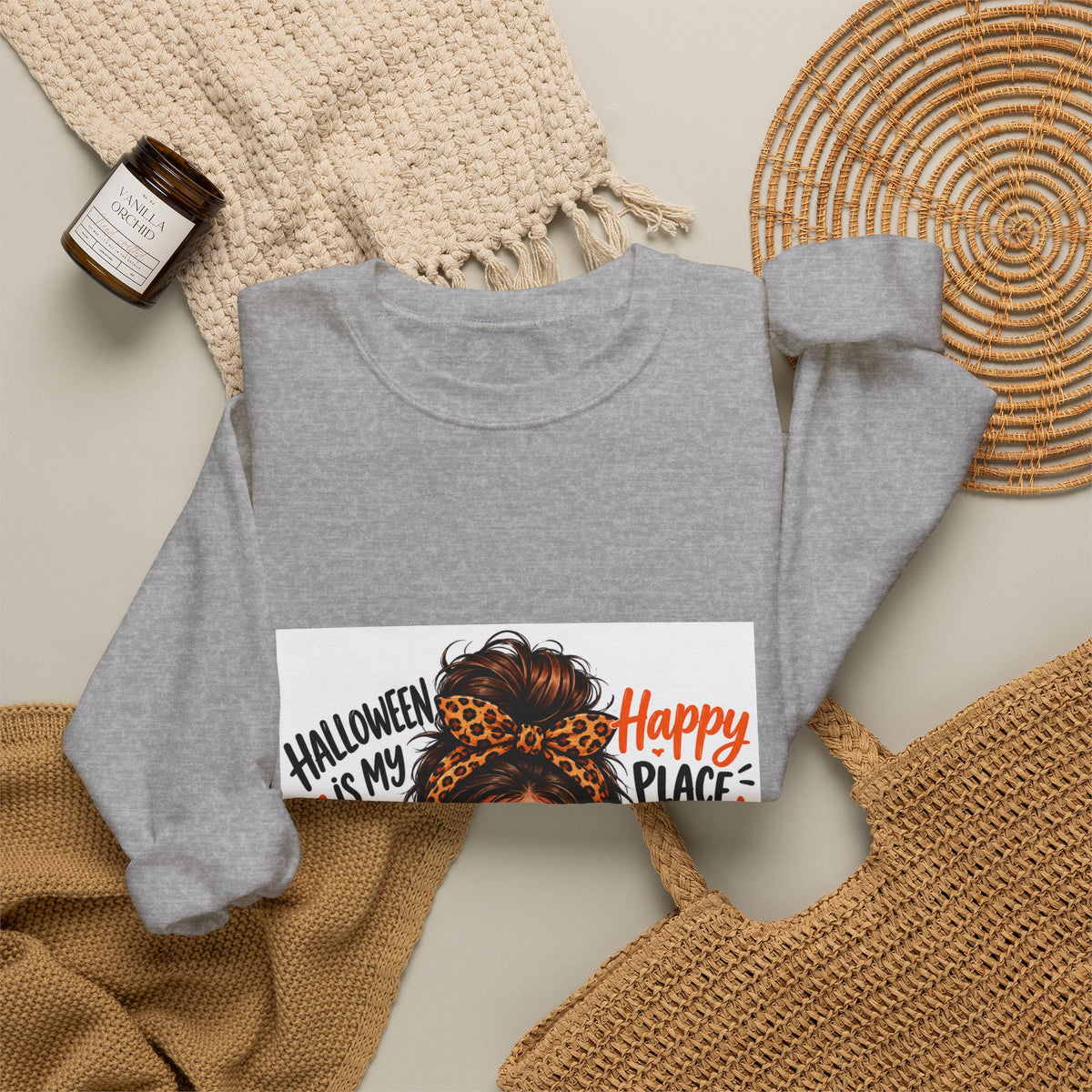 Halloween Mom Crewneck Sweatshirt — "Halloween Is My Happy Place" Graphic
