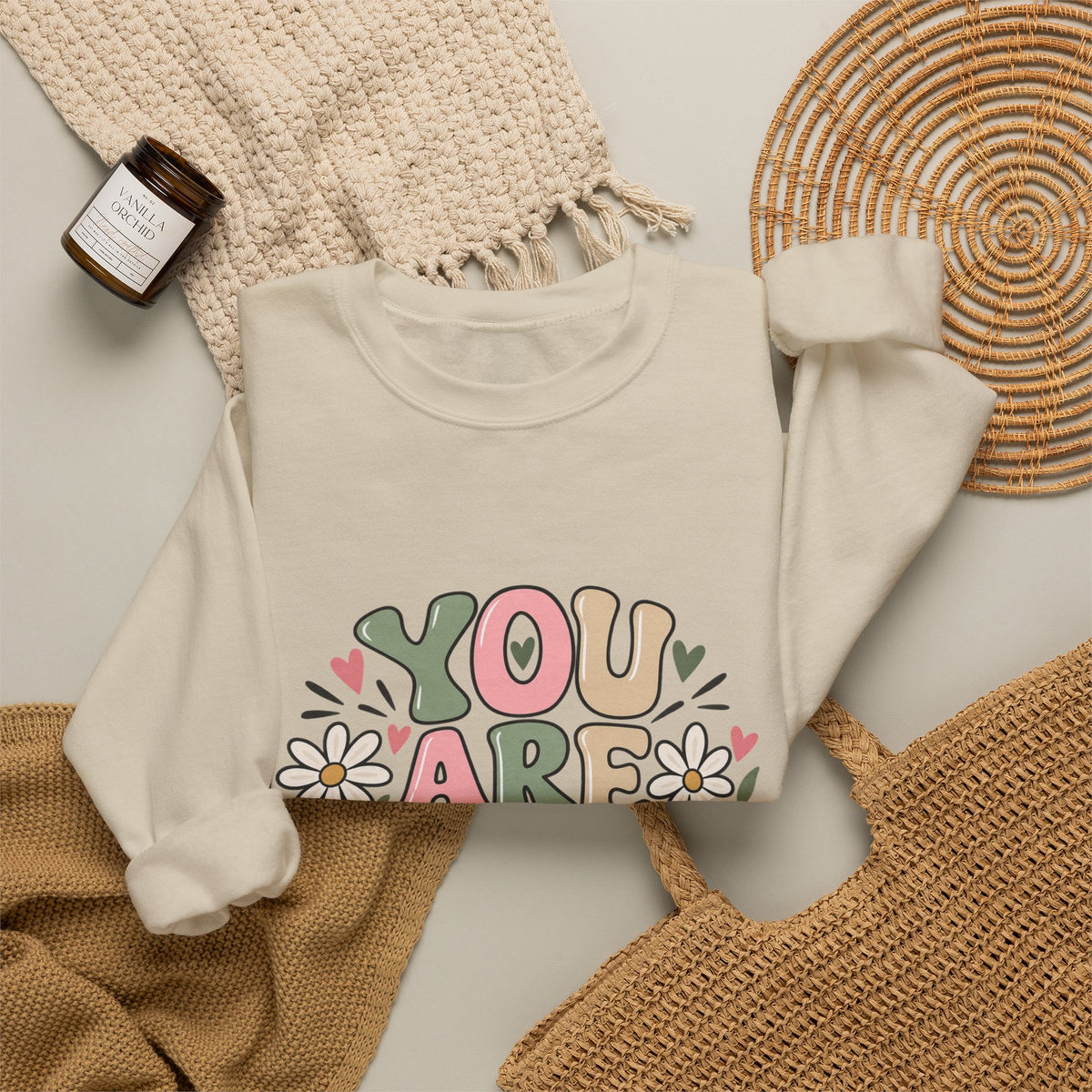 You Are Enough Crewneck Sweatshirt — Positive Graphic Pullover