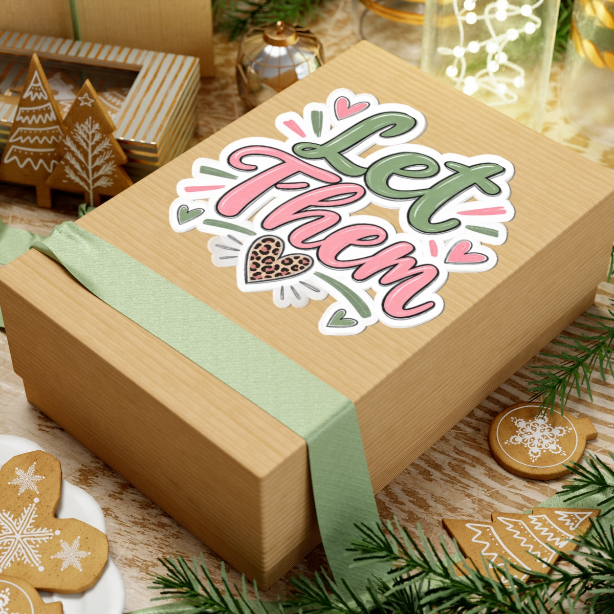 Let Them Sticker — Pink & Green Script Kiss-Cut Sticker