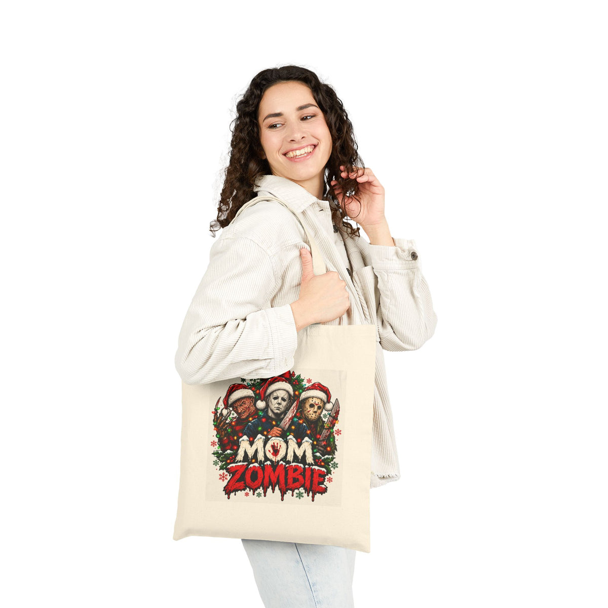 Mom Zombie Halloween Cotton Canvas Tote Bag
