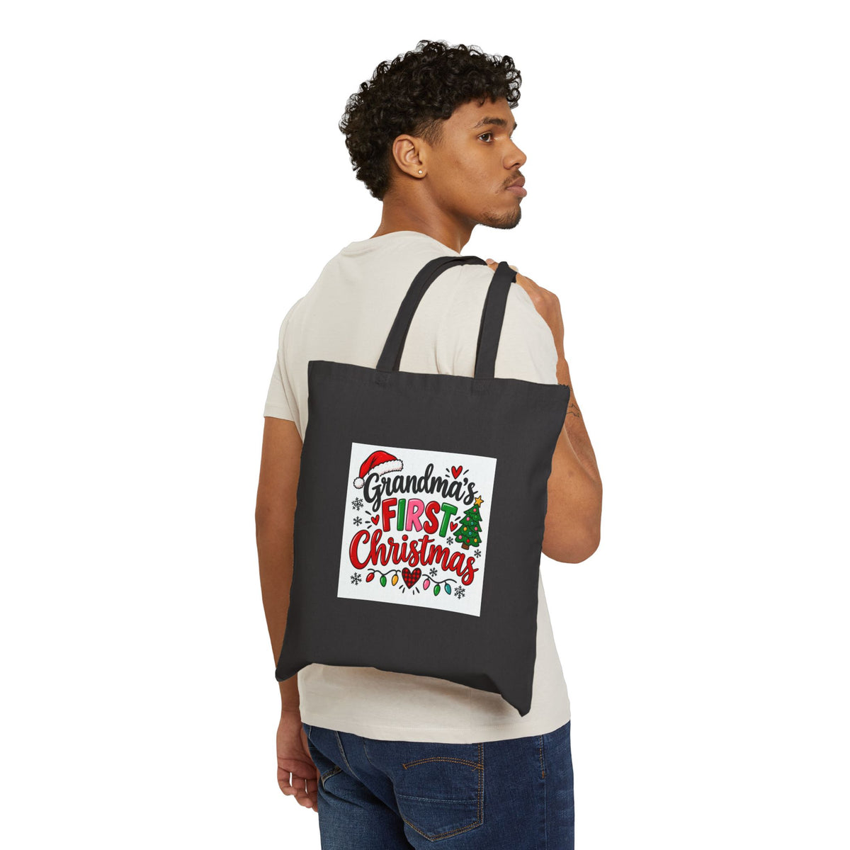 Grandma's First Christmas Tote Bag - Holiday Cotton Canvas Gift Bag