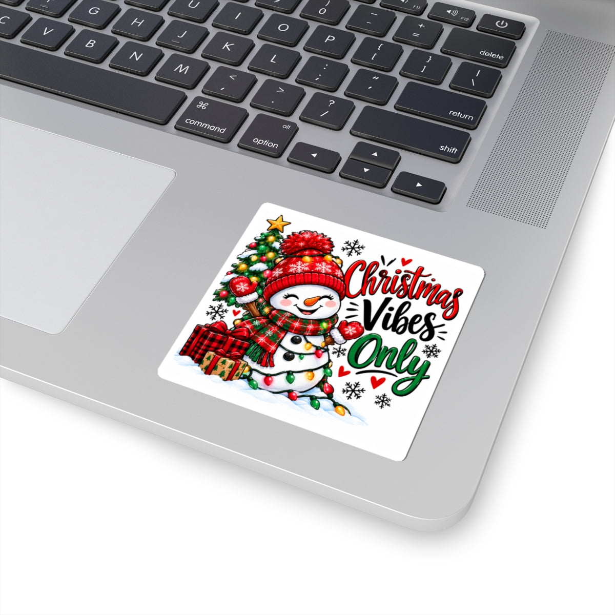 Christmas Vibes Only Sticker — Cute Snowman Holiday Kiss-Cut Sticker